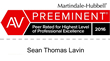 Sean Lavin is rated "AV-Preeminent" by Martindale-Hubbell
